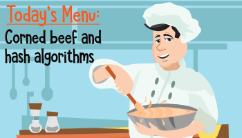 Chef preparing food - todays menu corned beef and hash algorithms