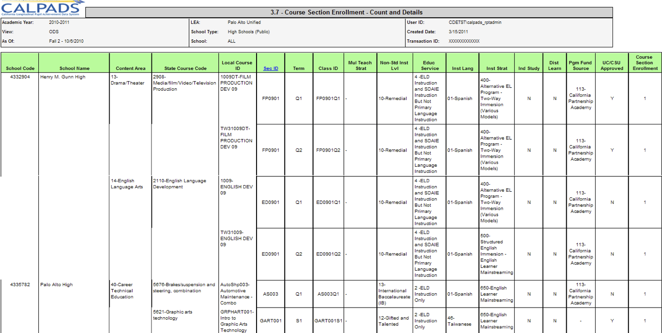 3.7 - Course Section Enrollment - Count and Details 3.7 - Course Section Enrollment - Count and Details